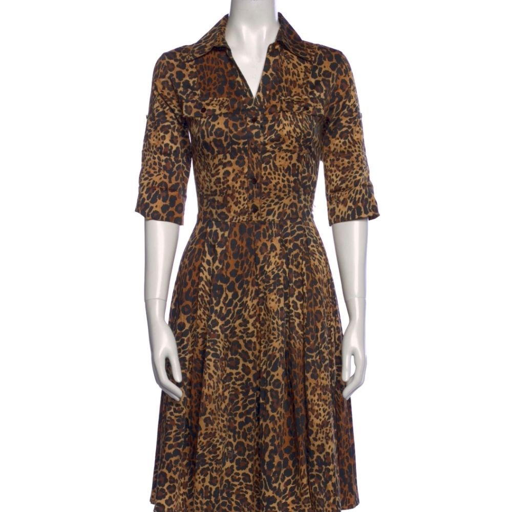 Lafayette 148 Animal Print Pleated Midi Dress